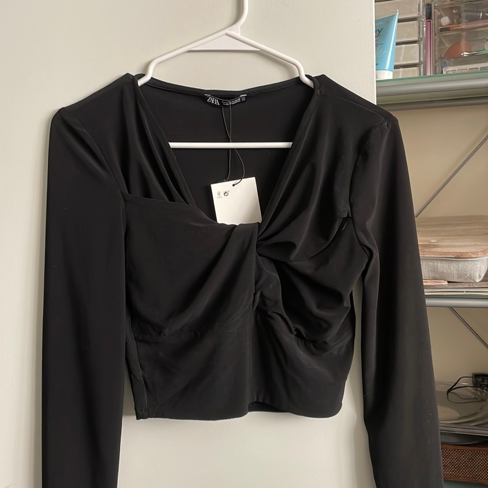 Zara black long sleeved crop top